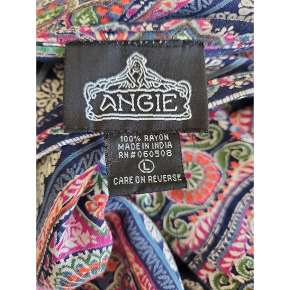 Angie Womens Large Rayon Harem Jumpsuit Boho Paisley Print Blue Festival Hippie - Picture 2 of 7